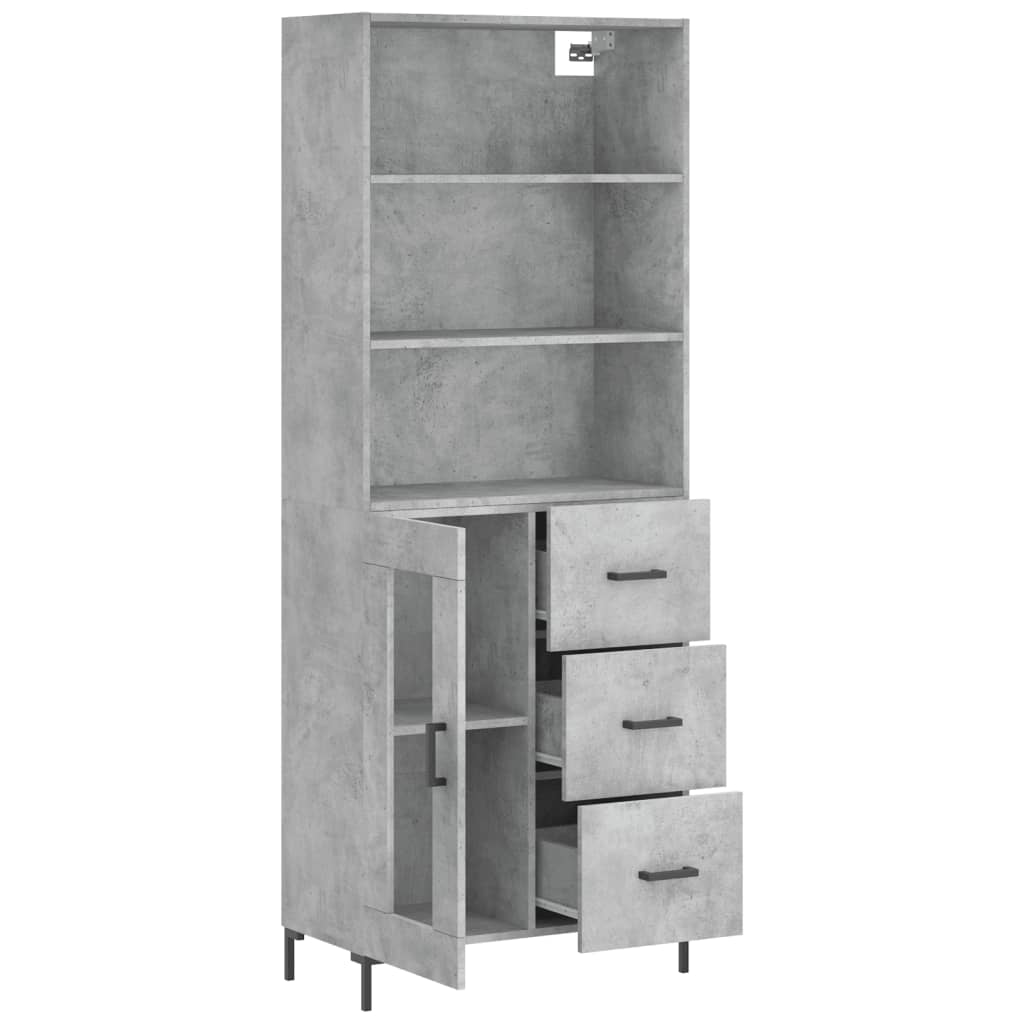Highboard betonggrå 69,5x34x180 cm konstruert tre