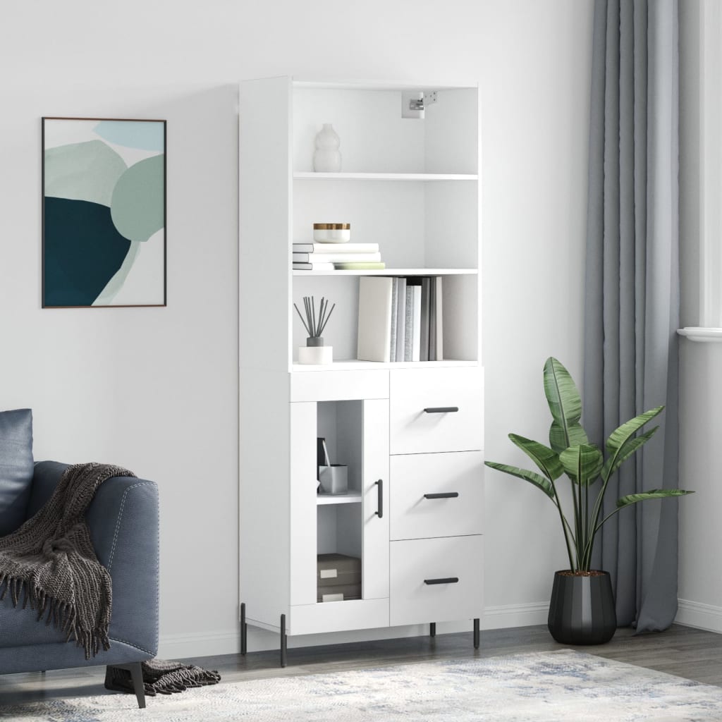 Highboard hvit 69,5x34x180 cm konstruert tre