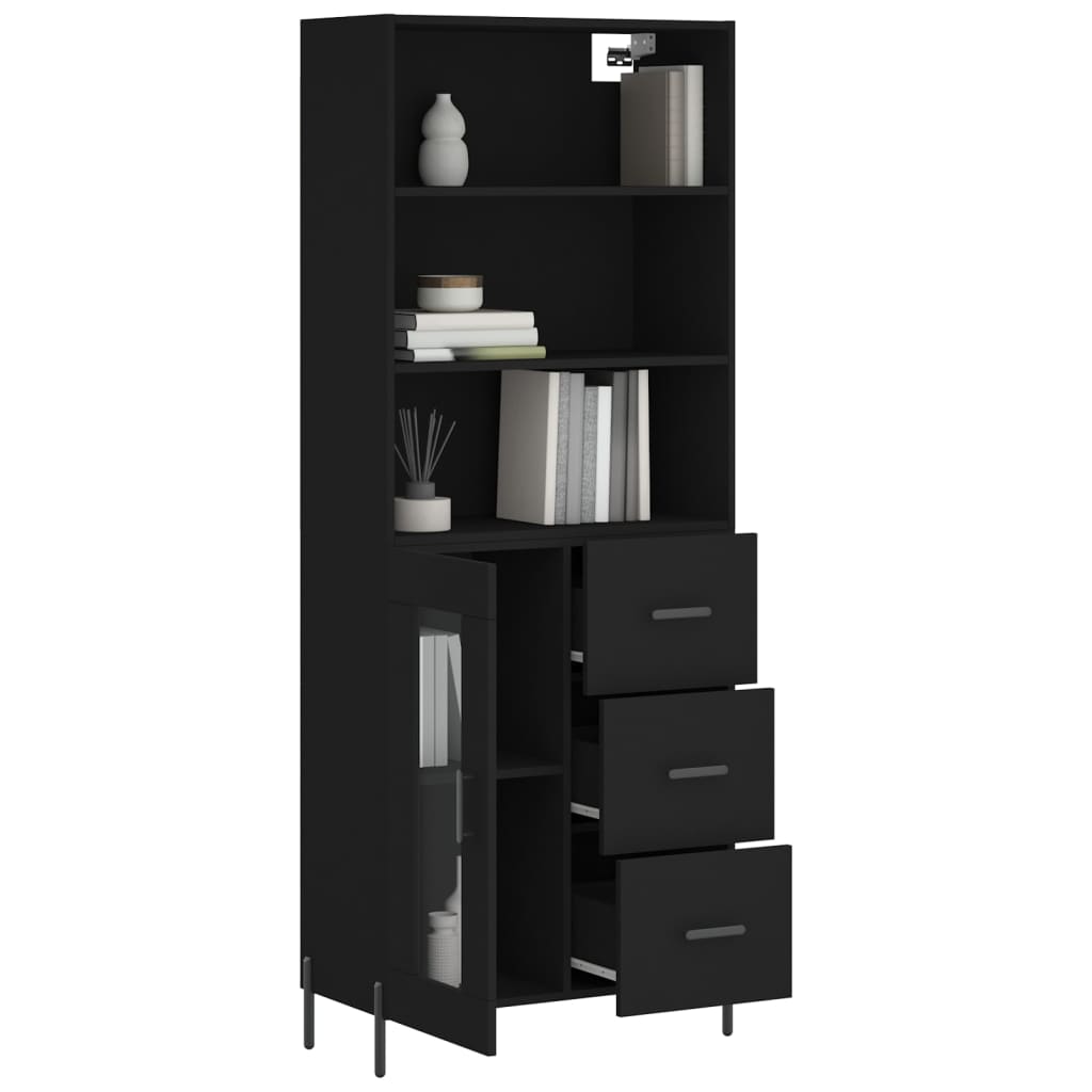 Highboard svart 69,5x34x180 cm konstruert tre