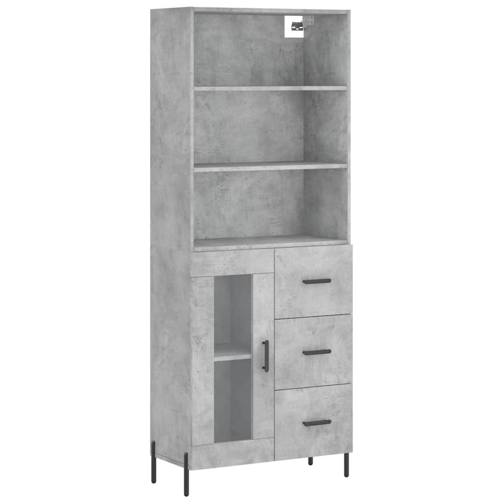 Highboard betonggrå 69,5x34x180 cm konstruert tre
