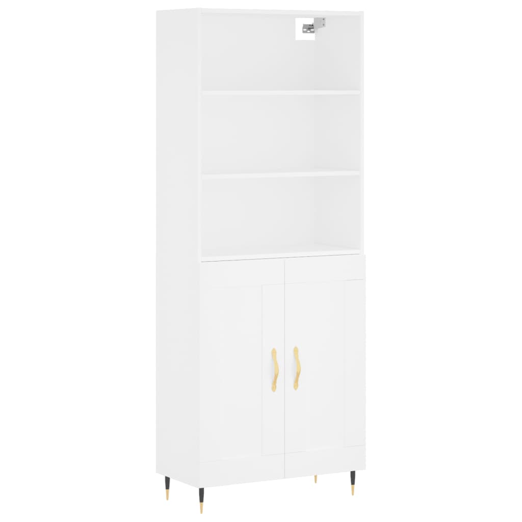 Highboard hvit 69,5x34x180 cm konstruert tre