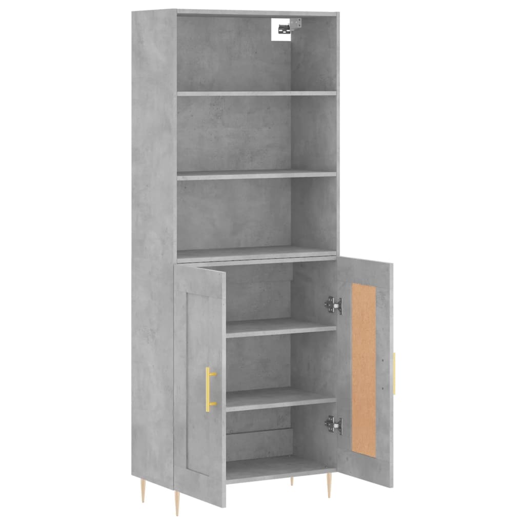 Highboard betonggrå 69,5x34x180 cm konstruert tre