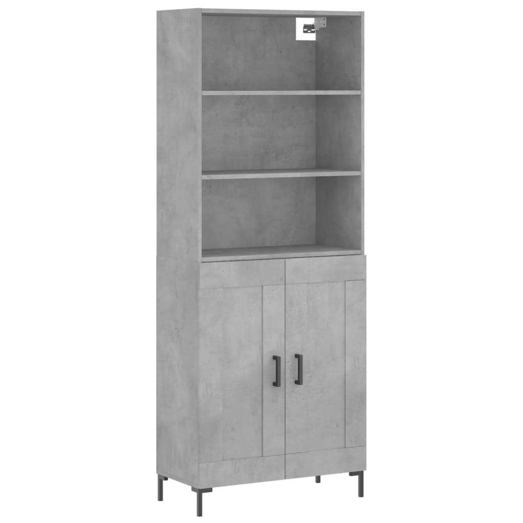Highboard betonggrå 69,5x34x180 cm konstruert tre