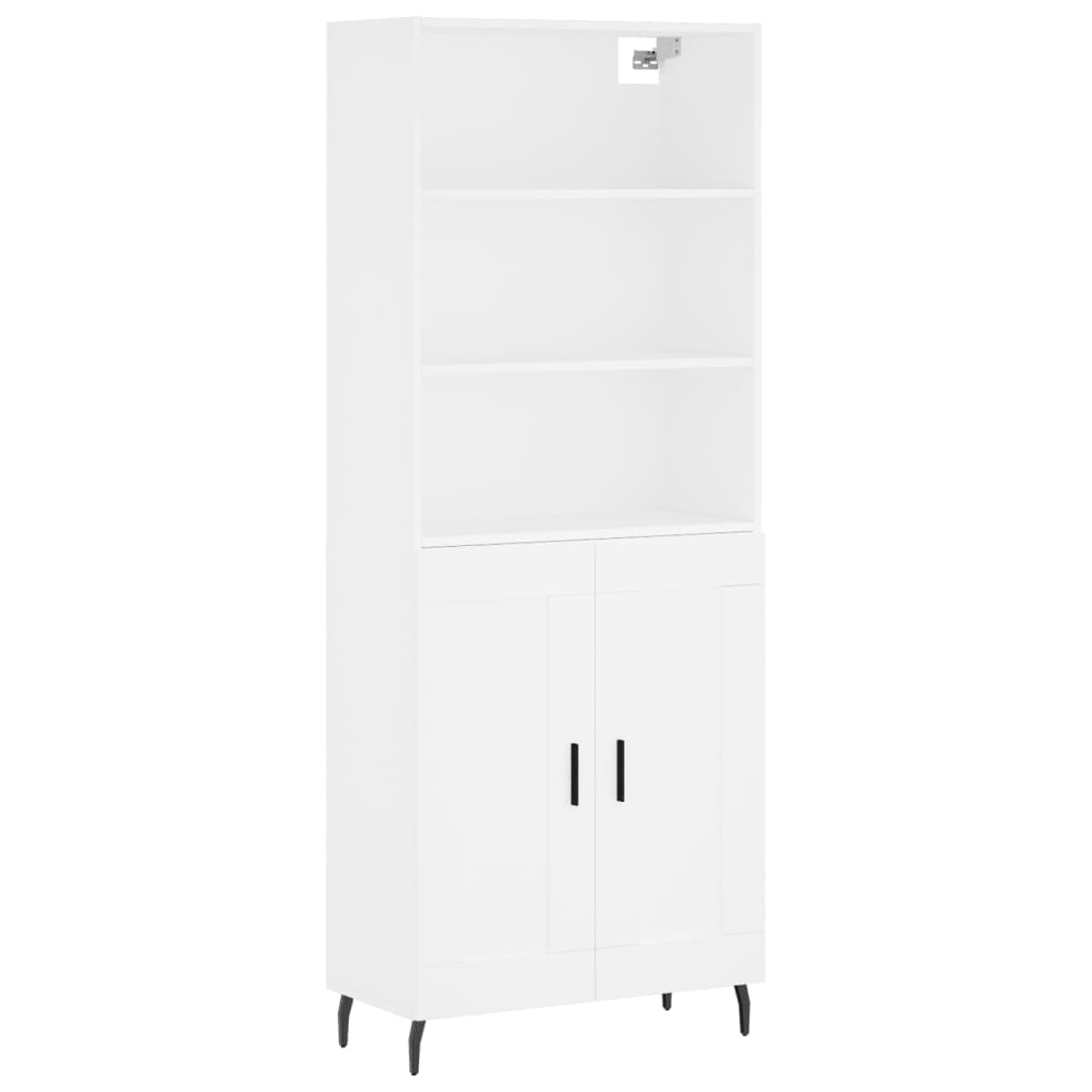 Highboard hvit 69,5x34x180 cm konstruert tre