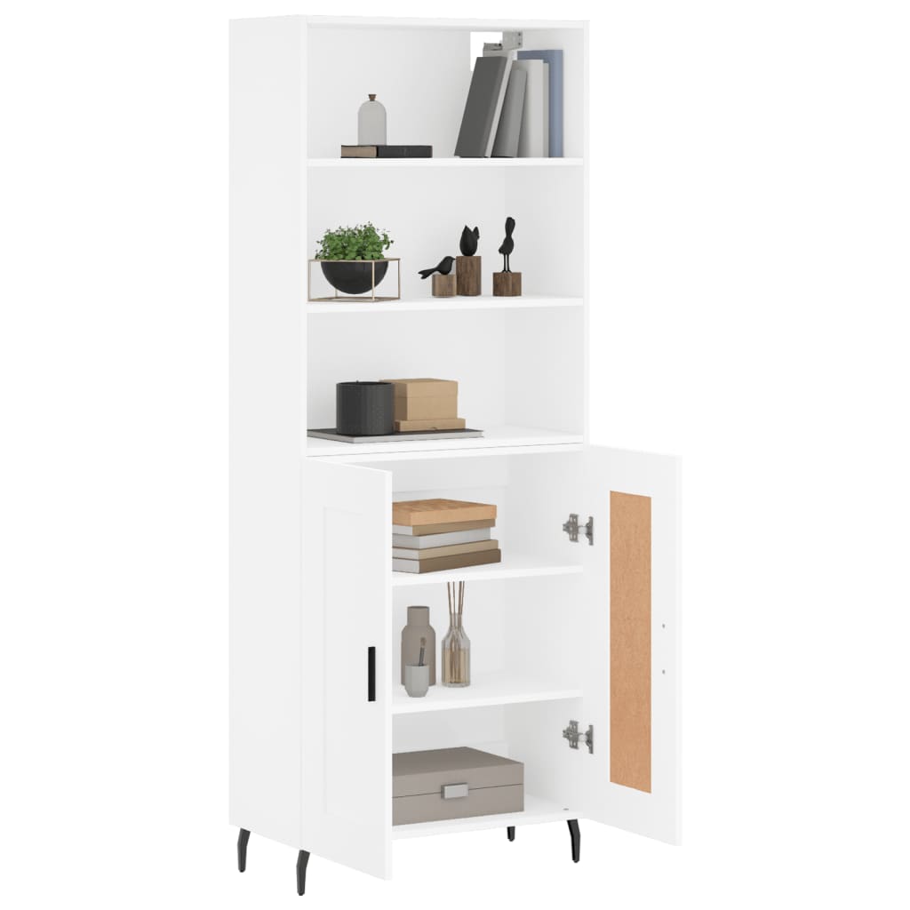 Highboard hvit 69,5x34x180 cm konstruert tre