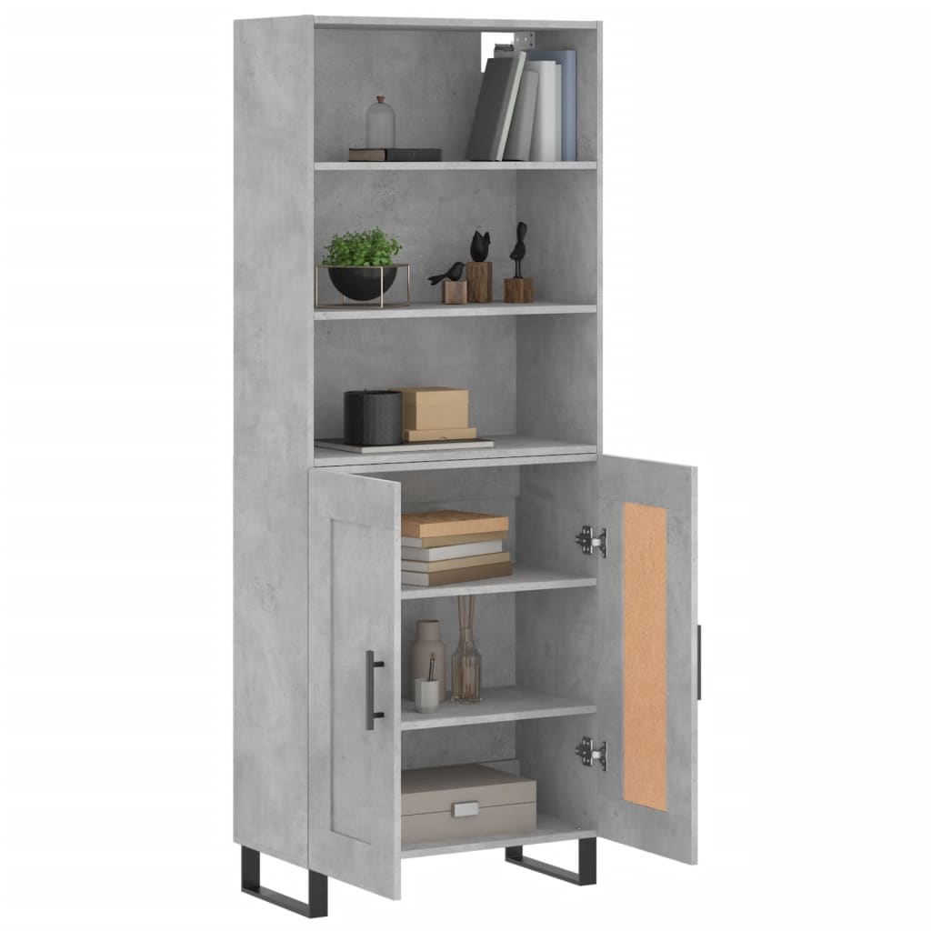 Highboard betonggrå 69,5x34x180 cm konstruert tre