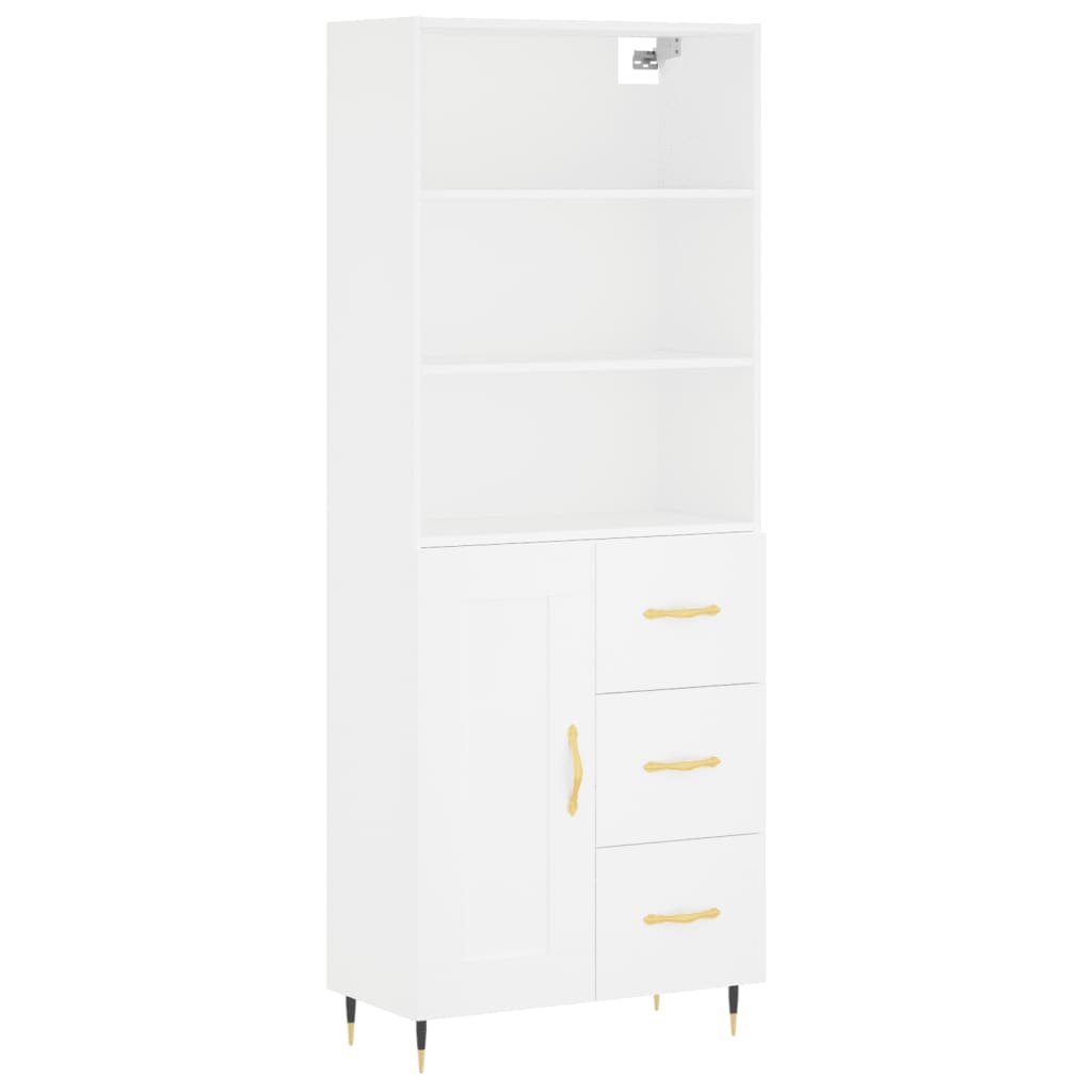 Highboard hvit 69,5x34x180 cm konstruert tre