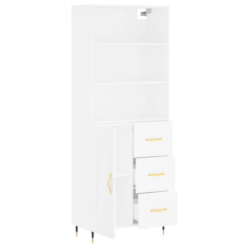 Highboard hvit 69,5x34x180 cm konstruert tre