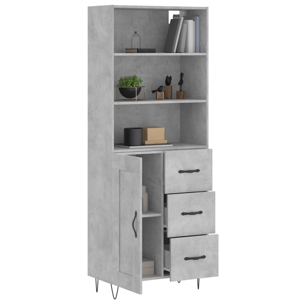 Highboard betonggrå 69,5x34x180 cm konstruert tre