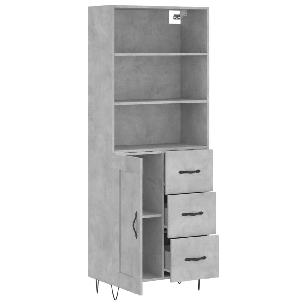 Highboard betonggrå 69,5x34x180 cm konstruert tre