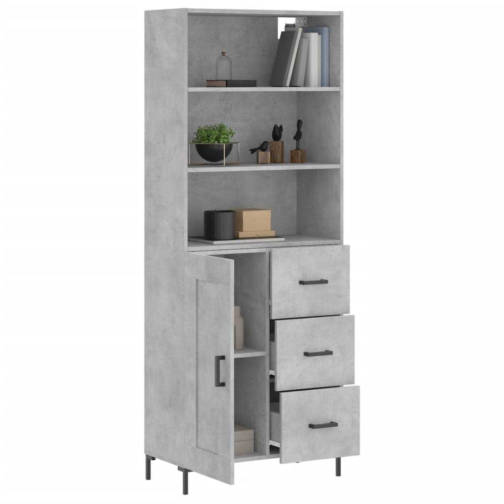 Highboard betonggrå 69,5x34x180 cm konstruert tre