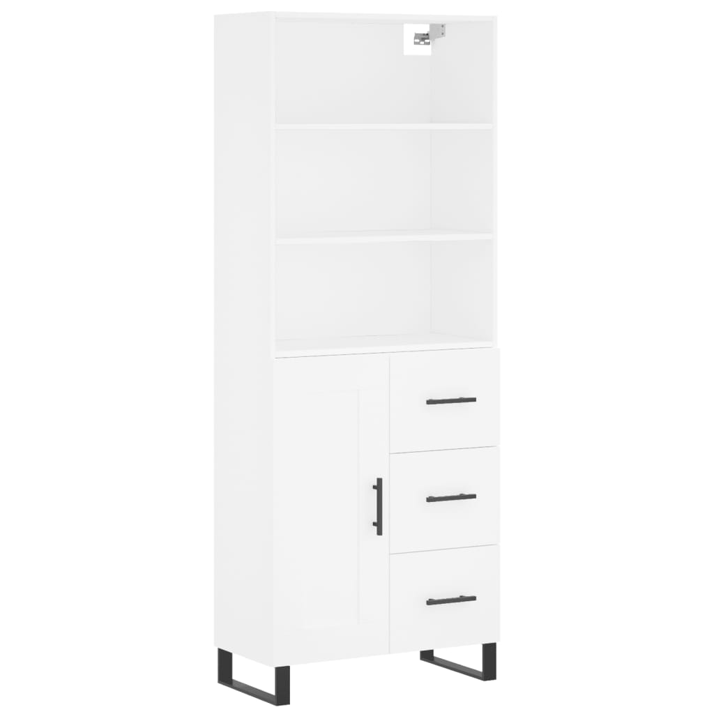 Highboard hvit 69,5x34x180 cm konstruert tre