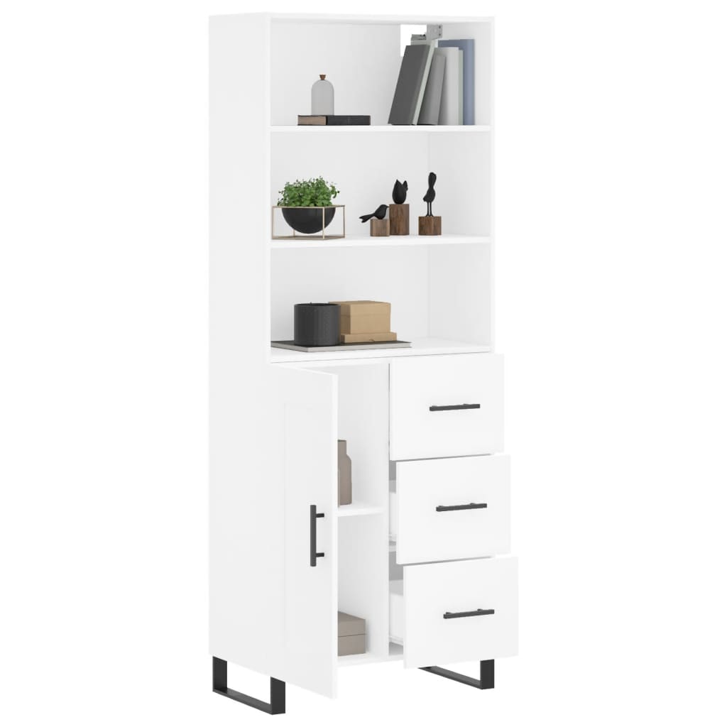 Highboard hvit 69,5x34x180 cm konstruert tre