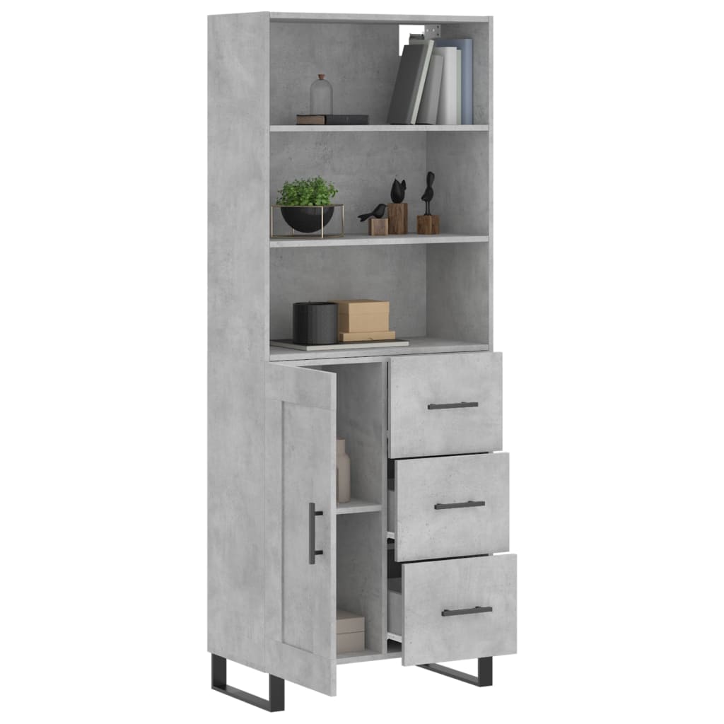 Highboard betonggrå 69,5x34x180 cm konstruert tre