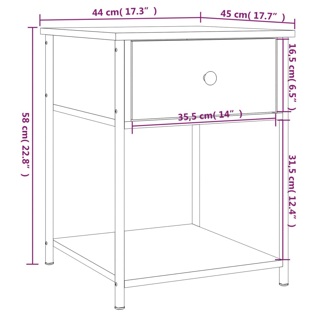 Nattbord brun eik 44x45x58 cm konstruert tre