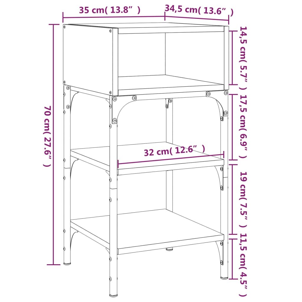 Nattbord 2 stk røkt eik 35x34,5x70 cm konstruert tre