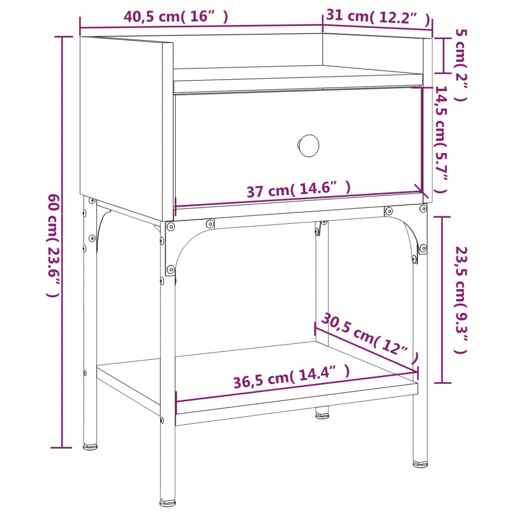 Nattbord røkt eik 40,5x31x60 cm konstruert tre