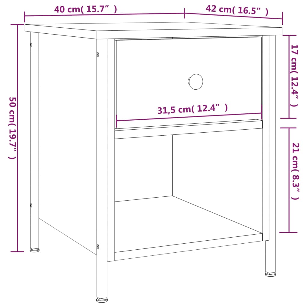 Nattbord sonoma eik 40x42x50 cm konstruert tre