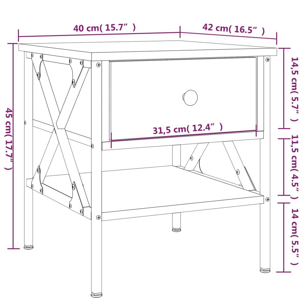 Nattbord svart 40x42x45 cm konstruert tre