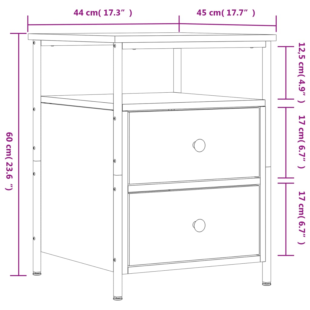 Nattbord røkt eik 44x45x60 cm konstruert tre