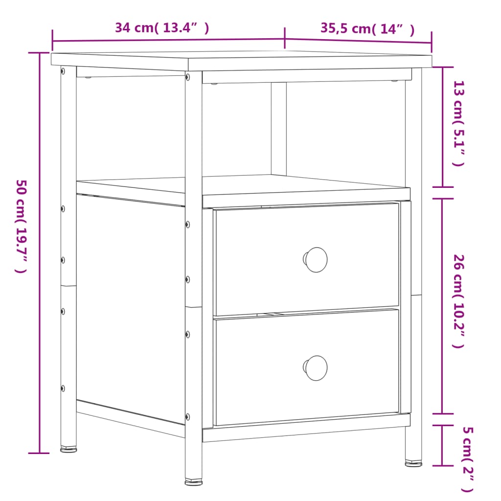 Nattbord sonoma eik 34x35,5x50 cm konstruert tre