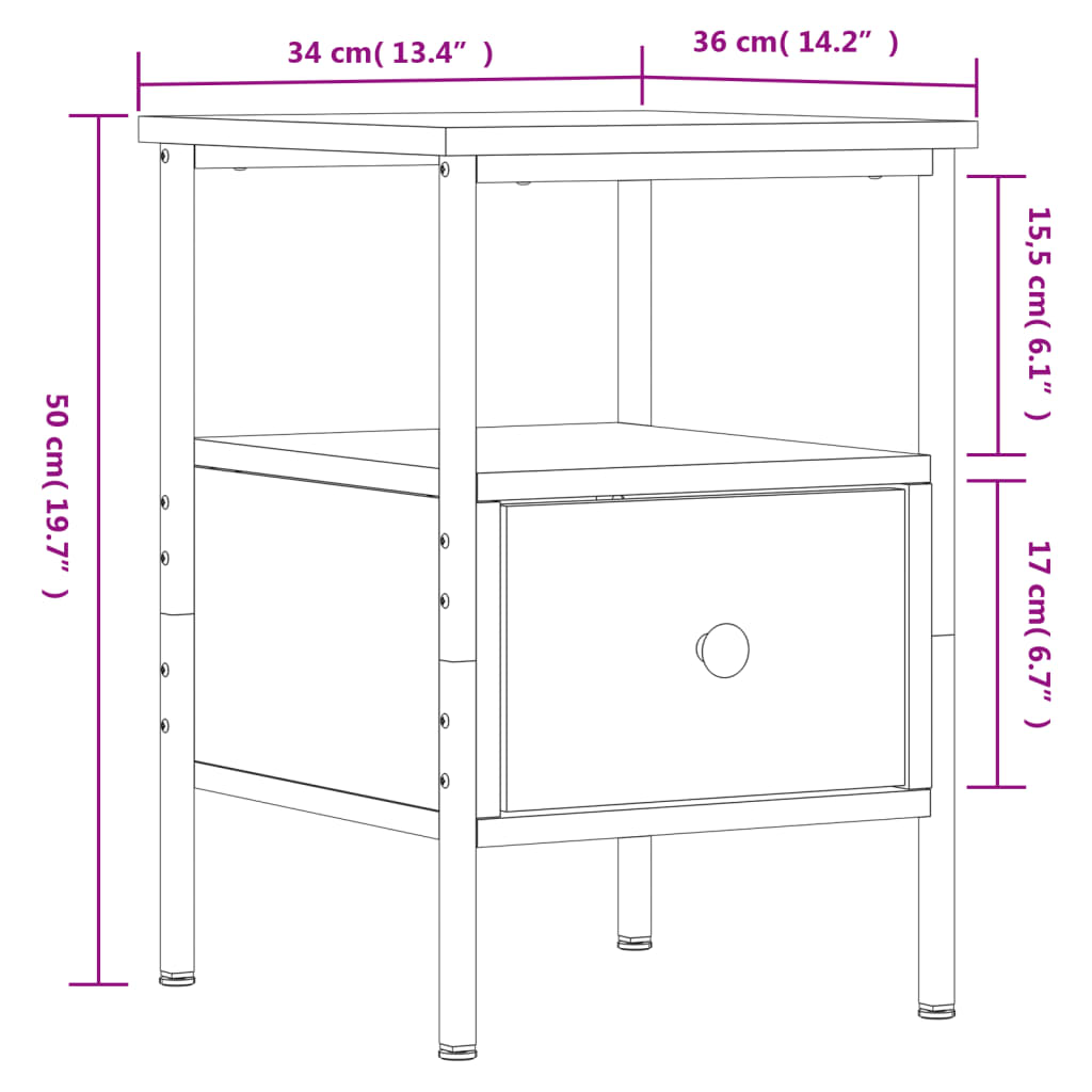 Nattbord sonoma eik 34x36x50 cm konstruert tre
