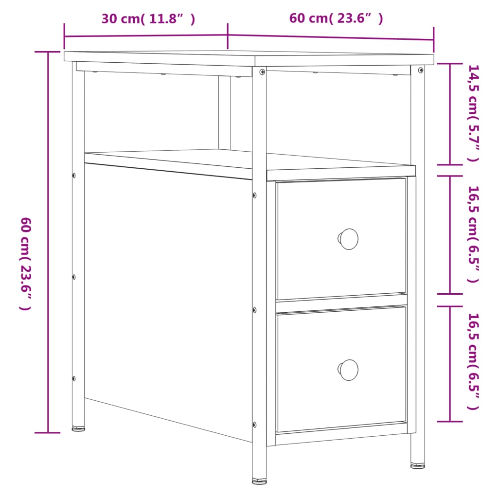 Nattbord svart 30x60x60 cm konstruert tre