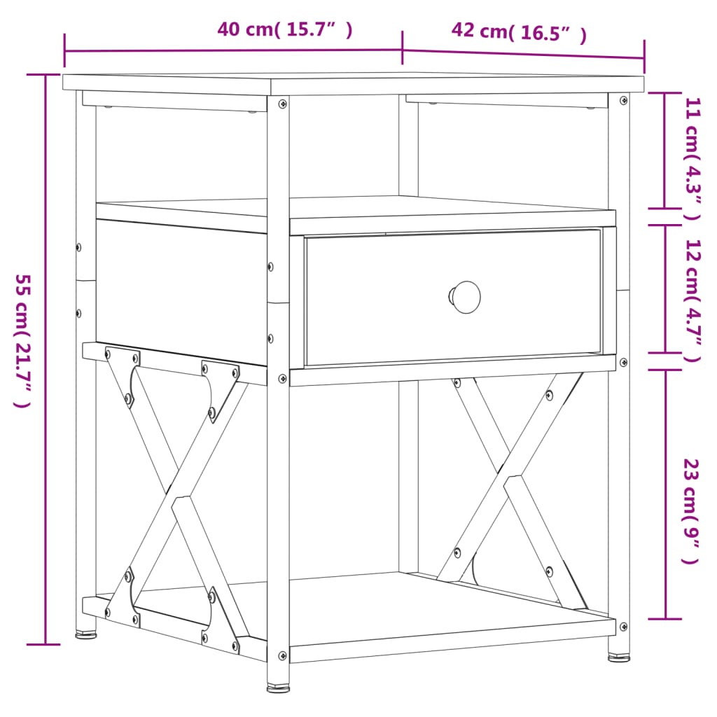 Nattbord sonoma eik 40x42x55 cm konstruert tre