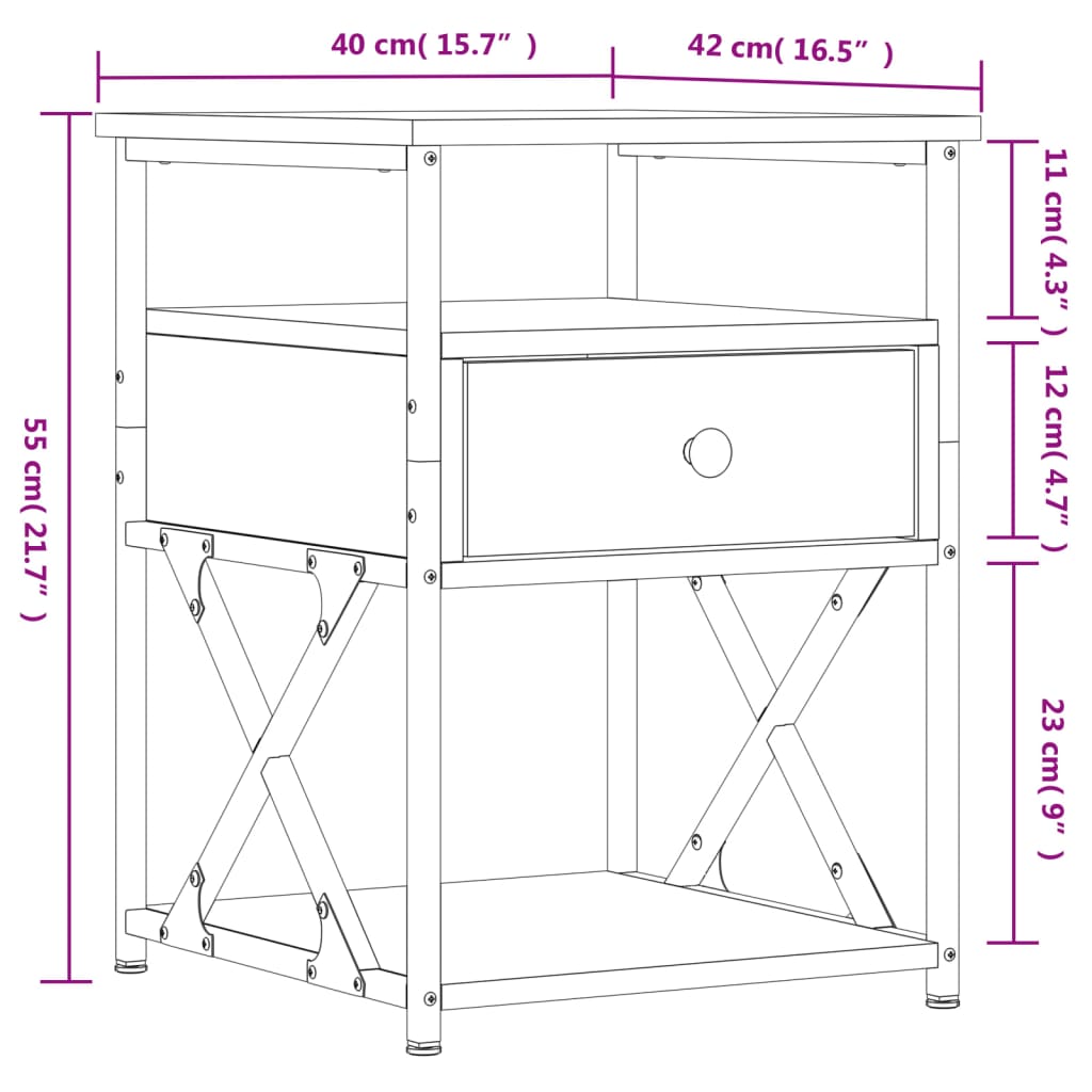 Nattbord røkt eik 40x42x55 cm konstruert tre