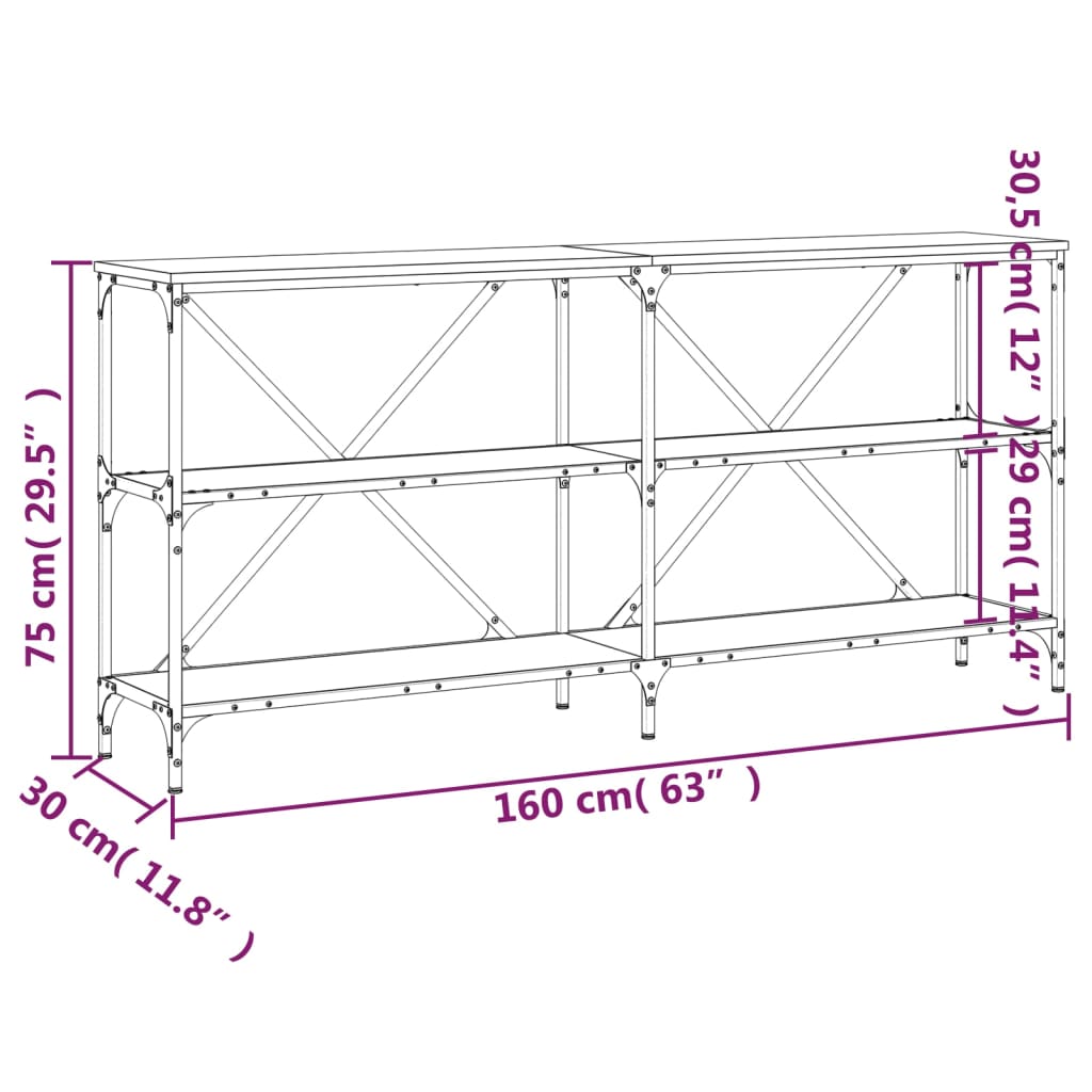 Salongbord sonoma eik 160x30x75 cm konstruert tre og jern