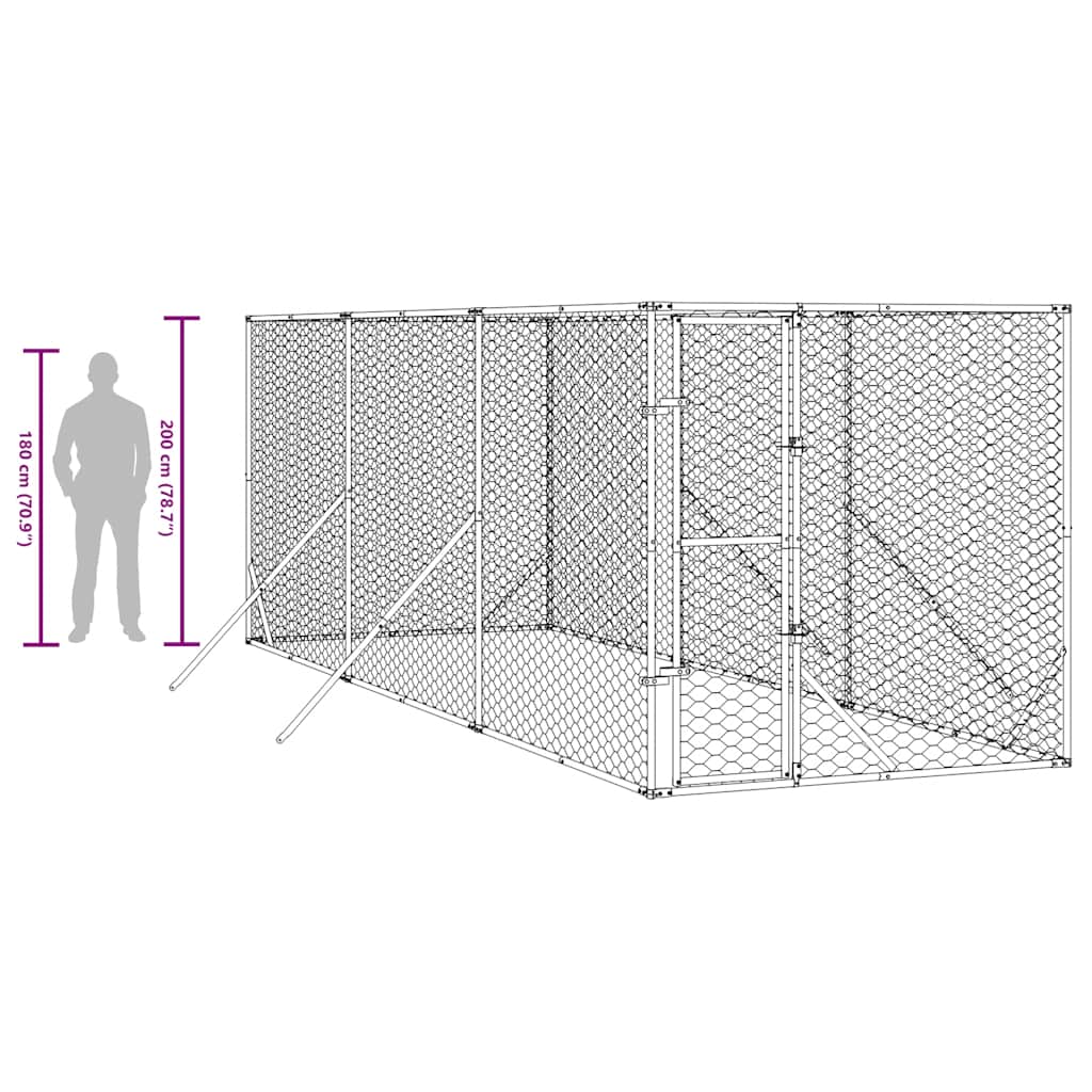 Utendørs hundekennel sølv 2x6x2 m galvanisert stål