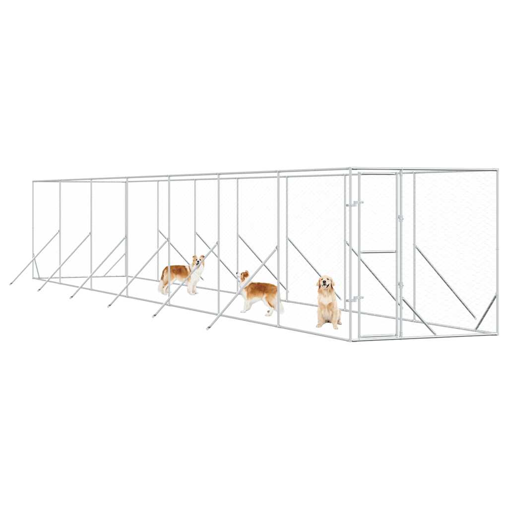 Utendørs hundekennel sølv 2x14x2 m galvanisert stål