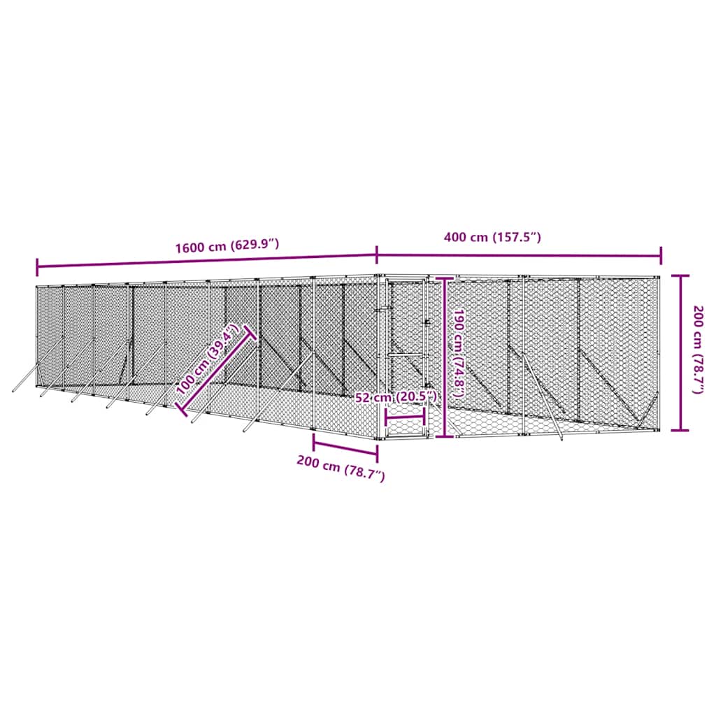 Utendørs hundekennel sølv 4x16x2 m galvanisert stål
