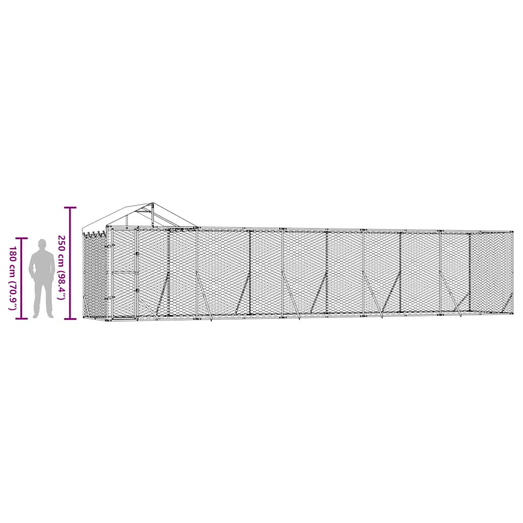 Utendørs hundekennel sølv 10x2x2,5 m galvanisert stål