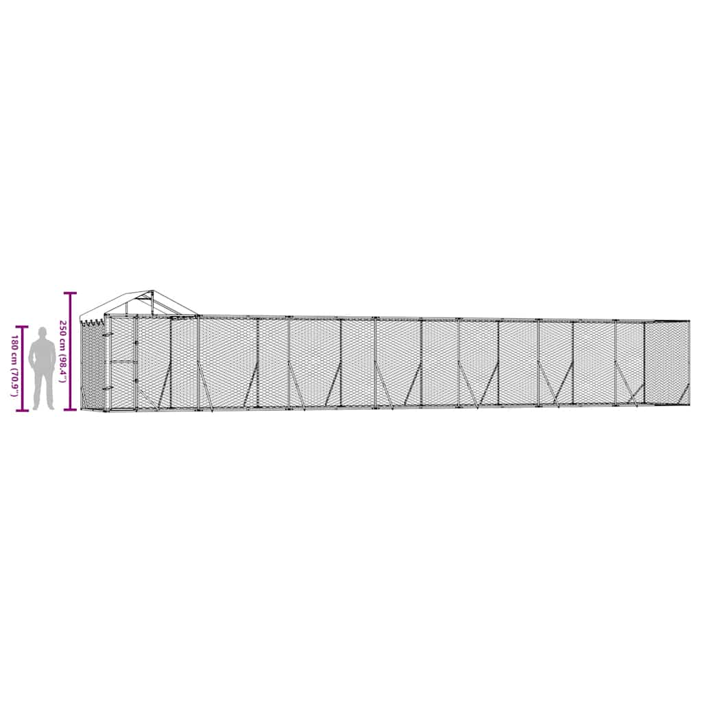 Utendørs hundekennel sølv 14x2x2,5 m galvanisert stål