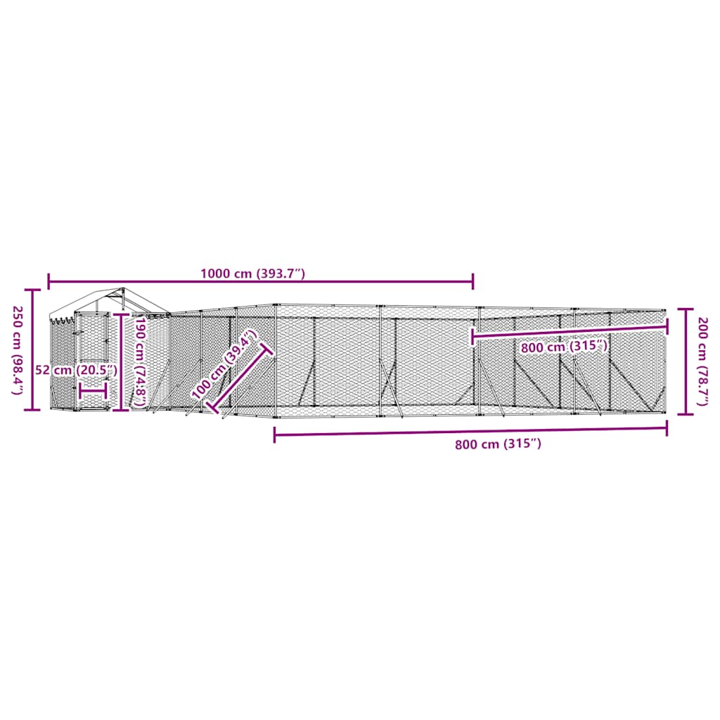 Utendørs hundekennel sølv 10x8x2,5 m galvanisert stål