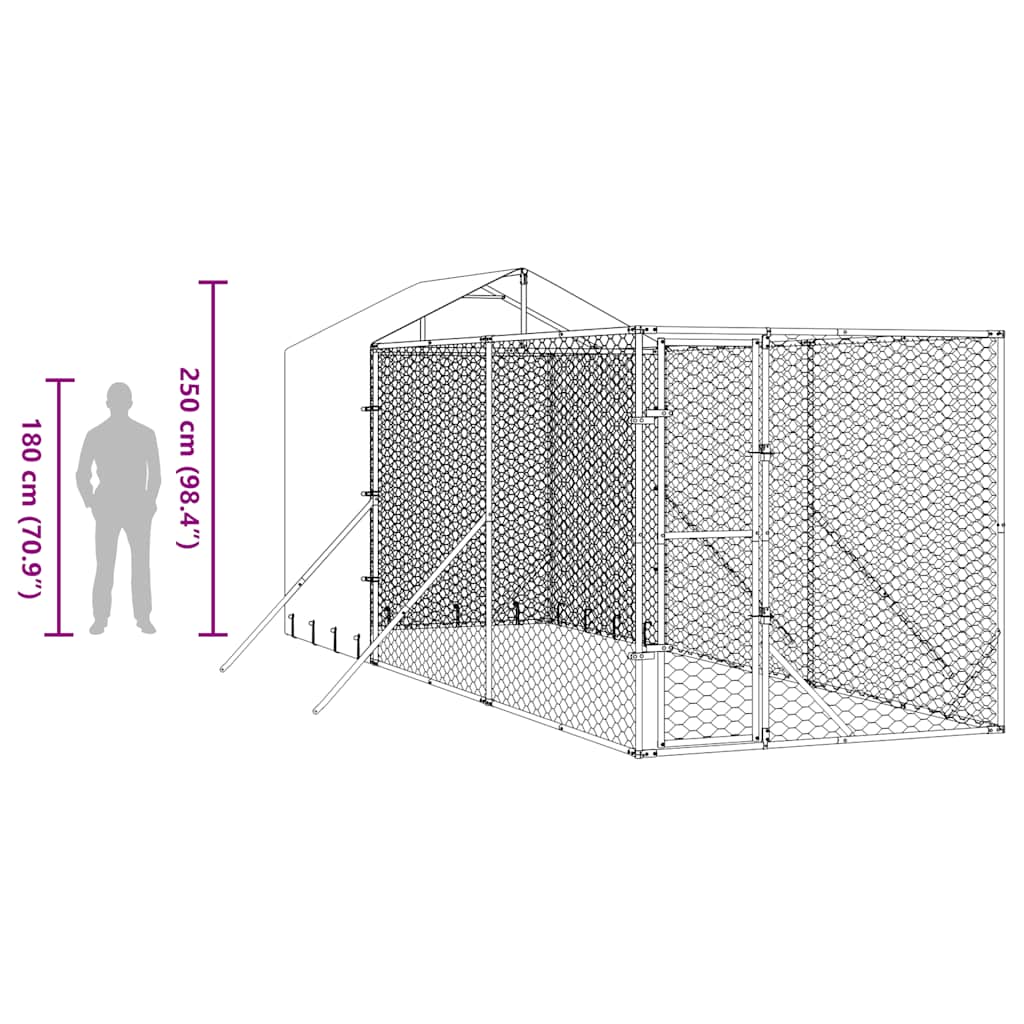 Utendørs hundekennel sølv 2x6x2,5 m galvanisert stål