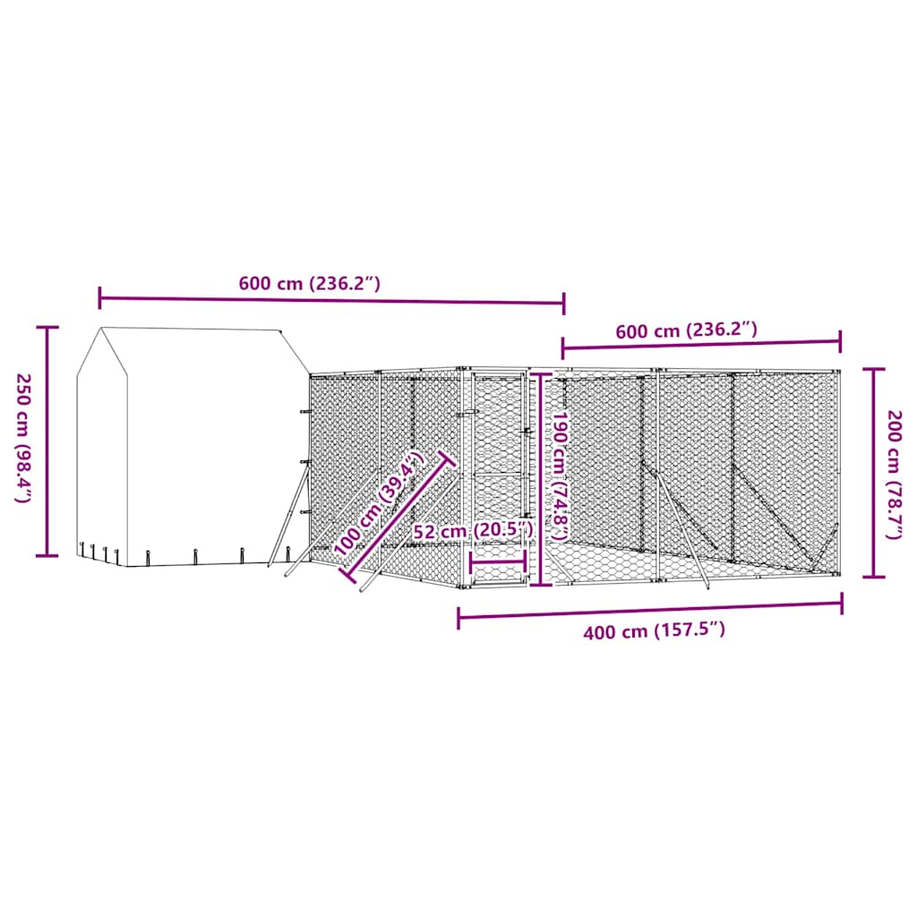 Utendørs hundekennel sølv 6x6x2,5 m galvanisert stål
