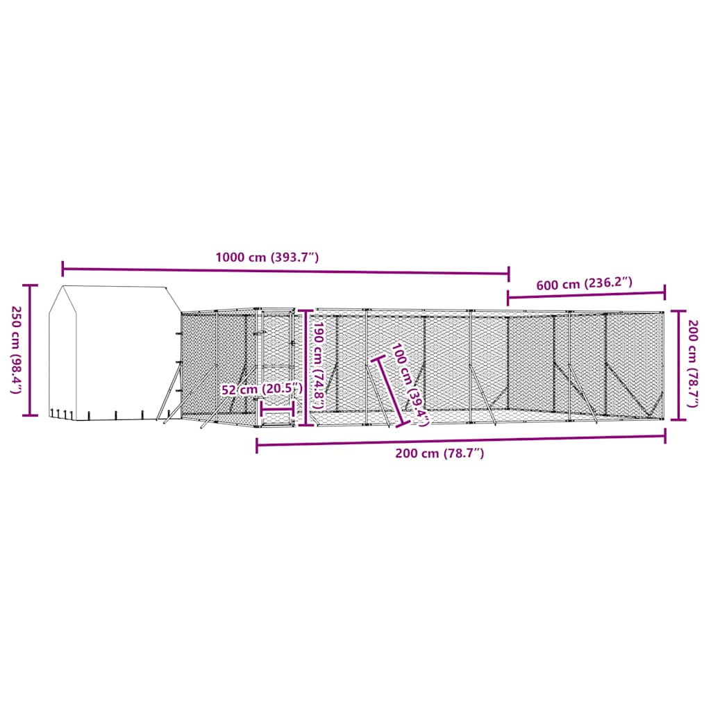 Utendørs hundekennel sølv 10x6x2,5 m galvanisert stål