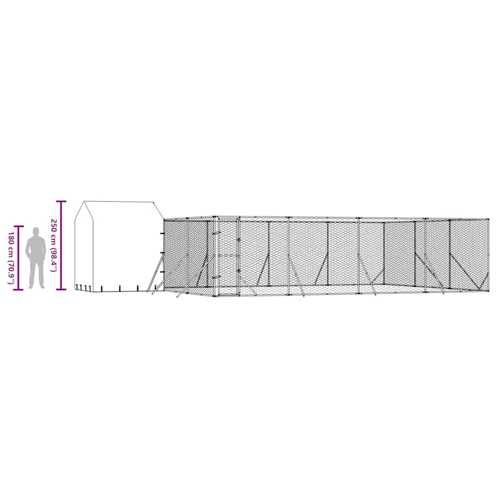 Utendørs hundekennel sølv 10x6x2,5 m galvanisert stål