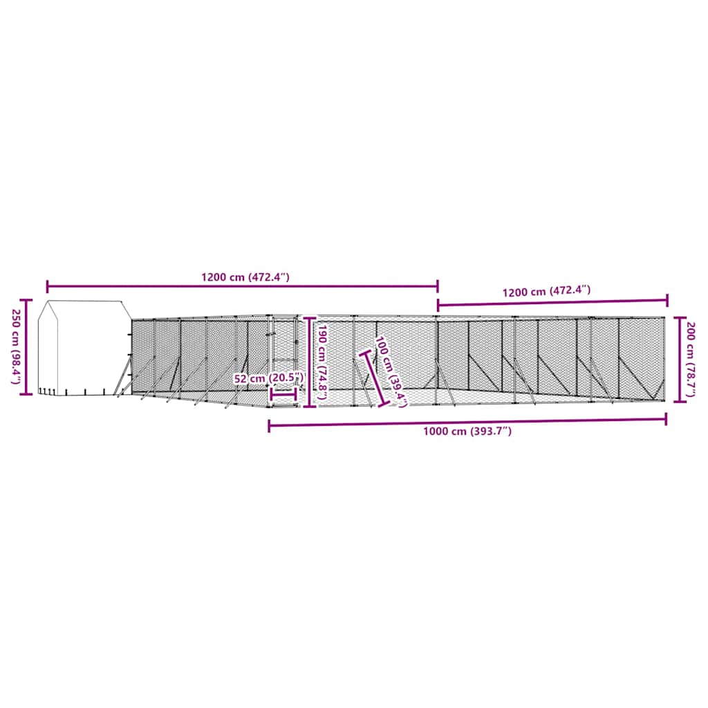 Utendørs hundekennel sølv 12x12x2,5 m galvanisert stål
