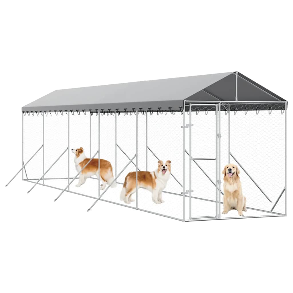 Utendørs hundekennel sølv 2x10x2,5 m galvanisert stål vidaXL