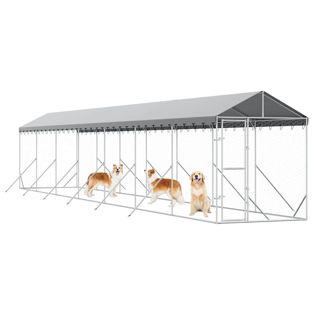 Utendørs hundekennel sølv 2x14x2,5 m galvanisert stål vidaXL