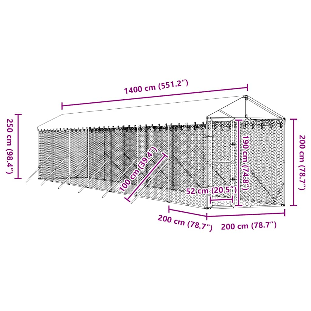 Utendørs hundekennel sølv 2x14x2,5 m galvanisert stål vidaXL