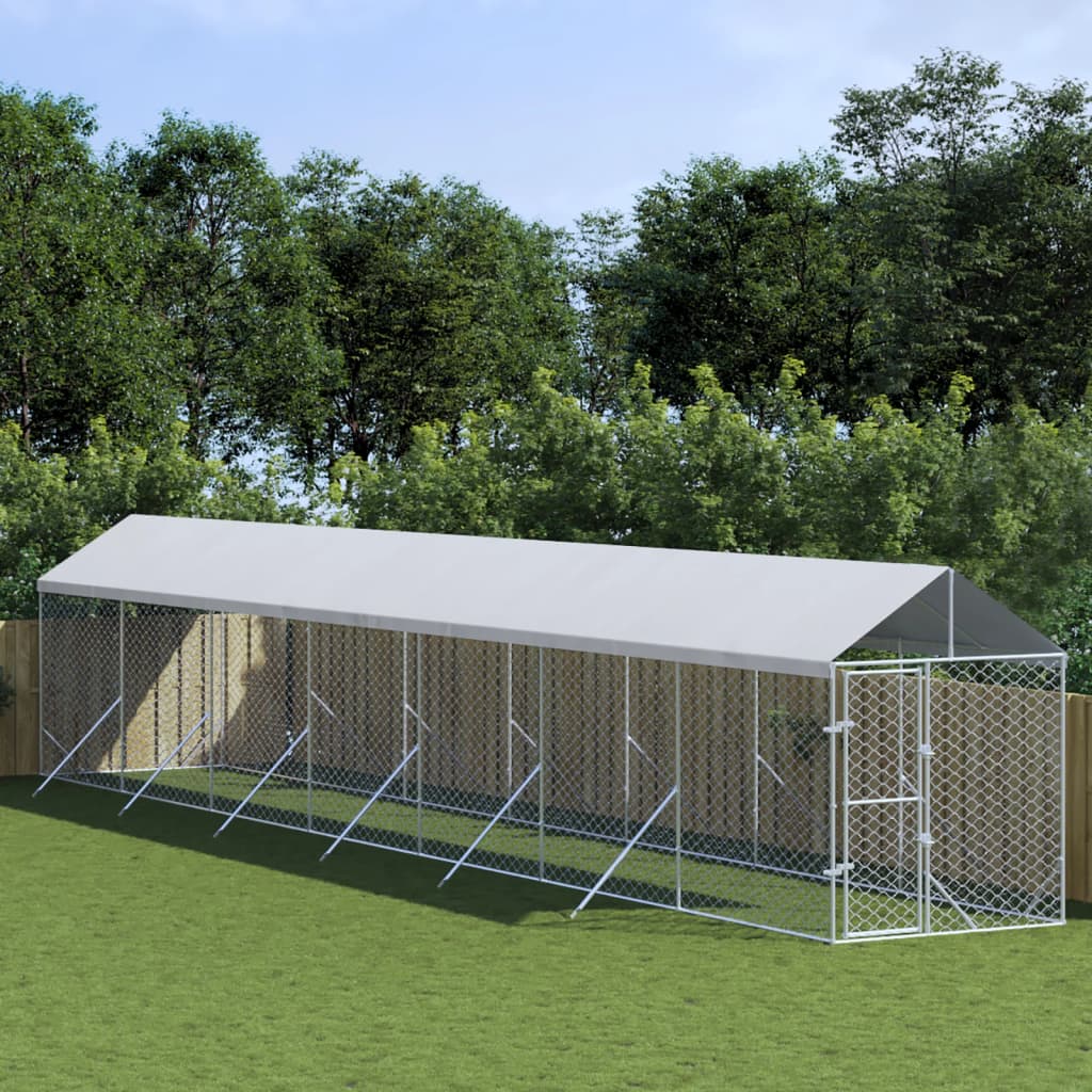 Utendørs hundekennel sølv 2x14x2,5 m galvanisert stål vidaXL