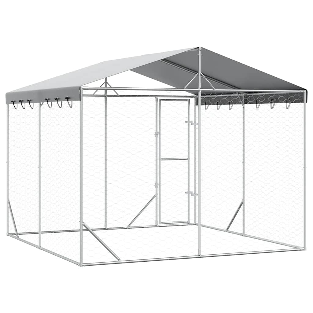 Utendørs hundekennel sølv 3x3x2,5 m galvanisert stål