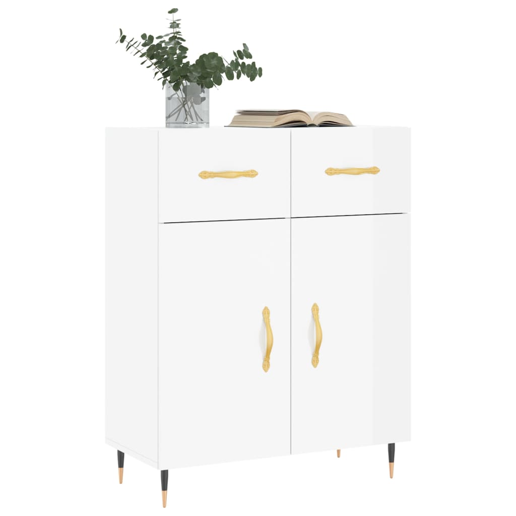 Skjenk høyglans hvit 69,5x34x90 cm konstruert tre