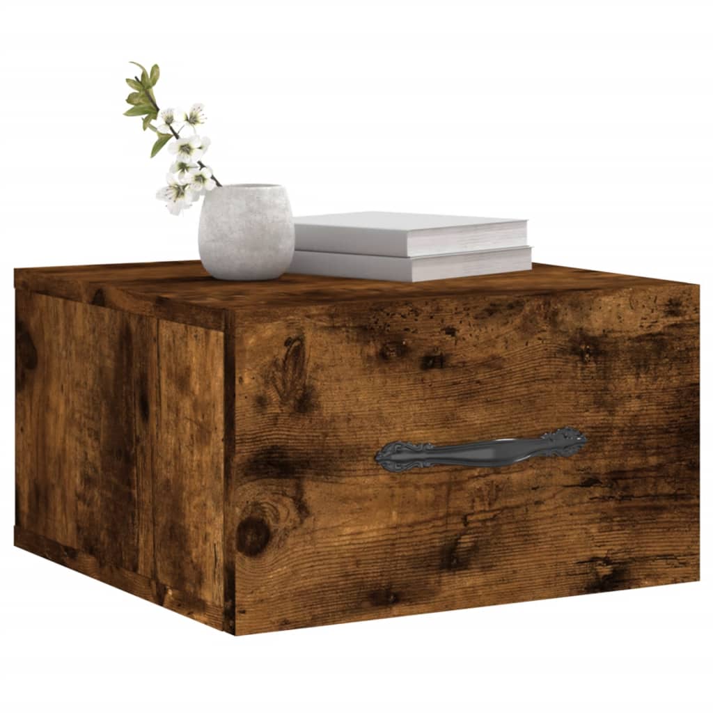 Veggmonterte nattbord 2 stk røkt eik 35x35x20 cm