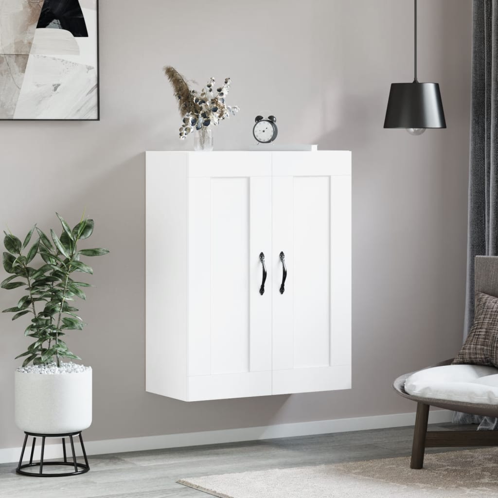 Veggmontert skap hvit 69,5x34x90 cm konstruert tre
