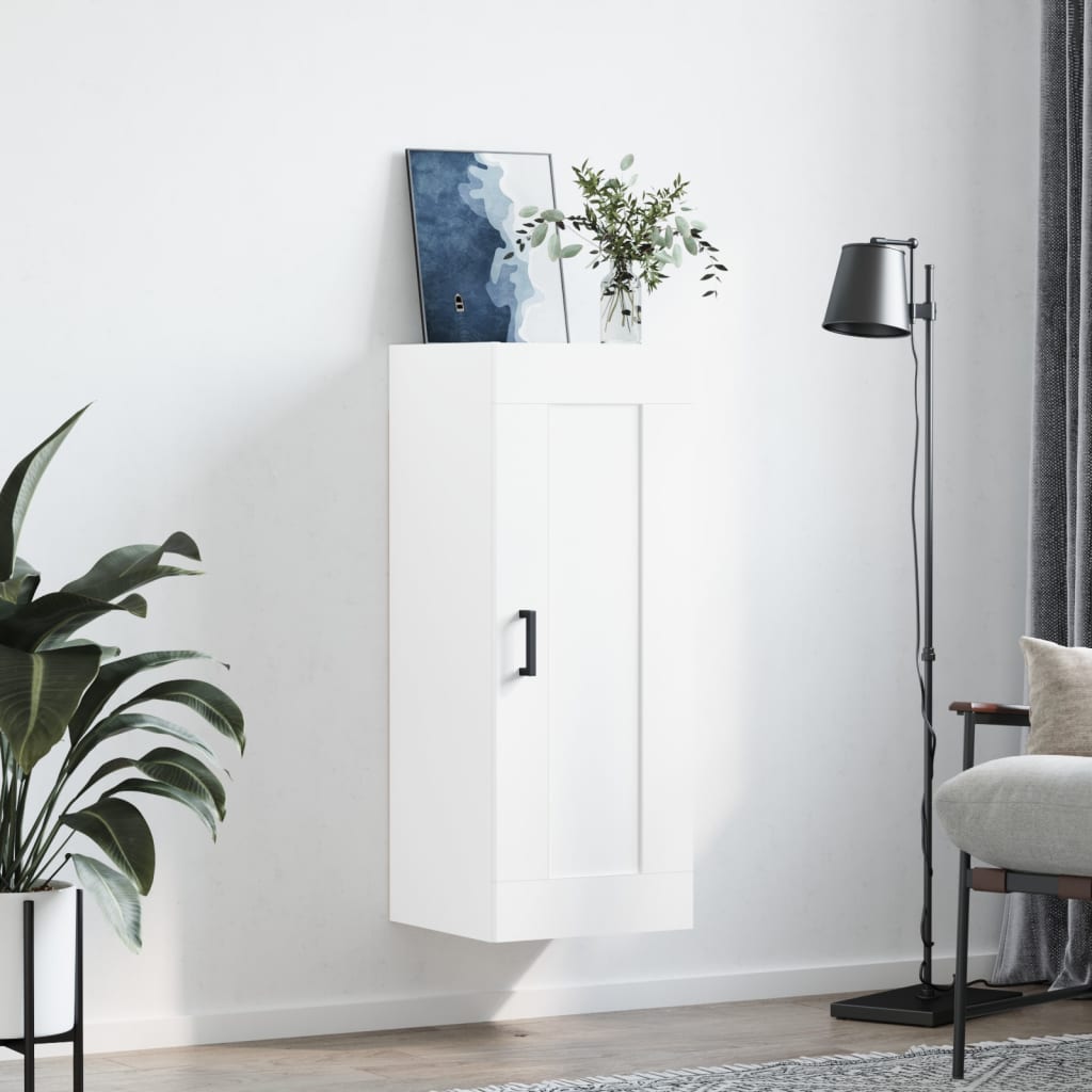 Veggmontert skap hvit 34,5x34x90 cm konstruert tre